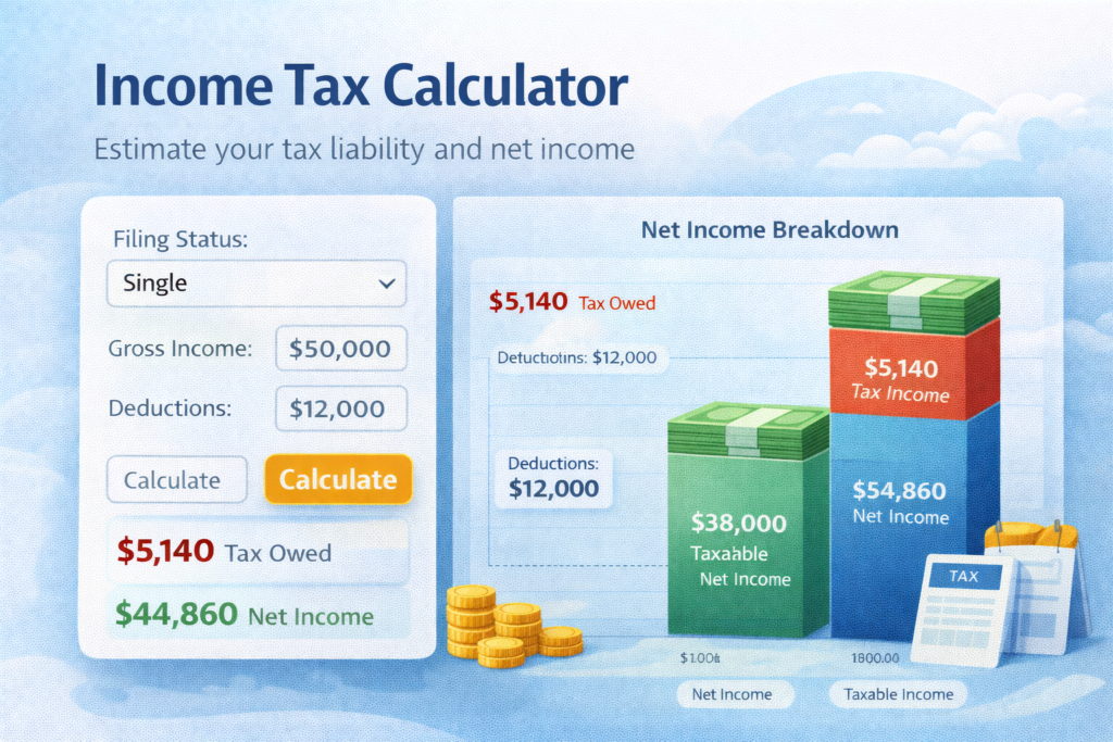 Income Tax Calculator income tax calculator with net income and taxable income breakdown